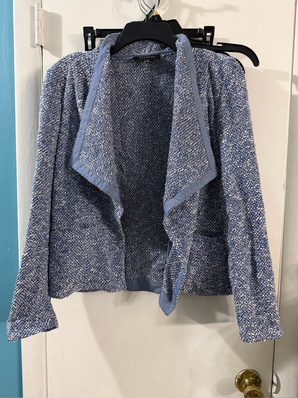 Talbots Cotton Tweed Open Front Waterfall Blazer Size Medium